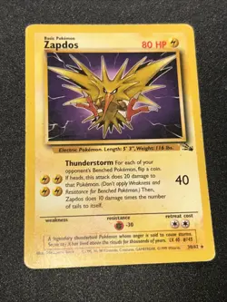 Zapdos 15/62 Non-Holo Rare VINTAGE Fossil Set Unlimited Pokemon Card WOTC - Image 1