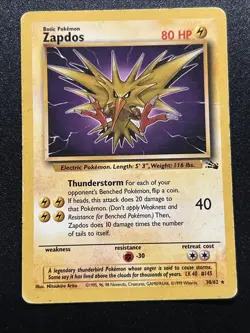 Zapdos 15/62 Non-Holo Rare VINTAGE Fossil Set Unlimited Pokemon Card WOTC - Image 2