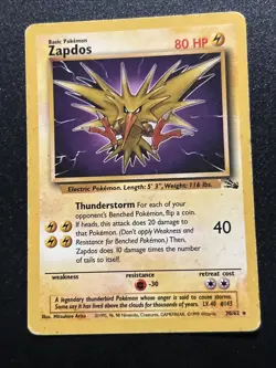 Zapdos 15/62 Non-Holo Rare VINTAGE Fossil Set Unlimited Pokemon Card WOTC - Image 3