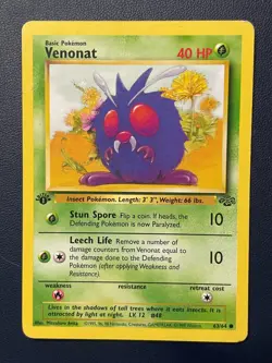 1st Edition Venonat Non-Holo WOTC Pokemon Card 63/64 Jungle Set Heavy Played - Image 1