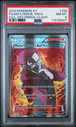 2015 POKEMON XY PRIMAL CLASH #158 FULL ART/MAXIE'S HIDDEN BALL TRICK PSA 8 - Image 1