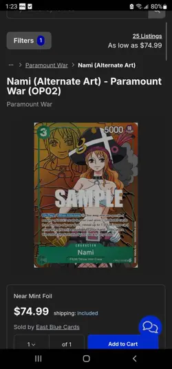 One Piece TCG Nami Alternate Art OP02-036 Paramount War Foil Card - Image 2