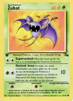 1st Ed Dutch Zubat Non-Holo WOTC Pokemon Card 57/62 Fossil Set VLP - Image 1