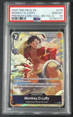 MONKEY D. LUFFY PSA 10 2025 ONE PIECE EN #P-075 PREMIUM CARD COLL BS VOL. 3 717 - Image 1