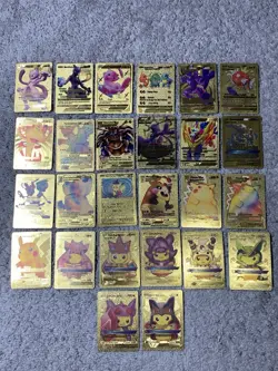 Set of 26 Pokemon Mewtwo,Magikarp,Pikachu&Cosplay&More Gold Foil Fan Art Cards - Image 1