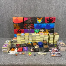 Pokemon Bulk Lot Cards w Full Arts Holos Reverse + Empty ETB Boxes Sleeves - Image 1