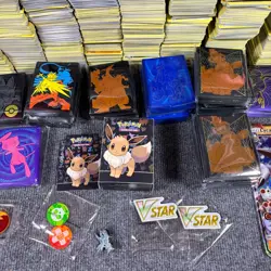 Pokemon Bulk Lot Cards w Full Arts Holos Reverse + Empty ETB Boxes Sleeves - Image 3