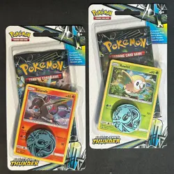 POKEMON SUN MOON LOST THUNDER BLISTER BOOSTER PACK X2 BOTH ROWLET & SALANDIT - Image 1