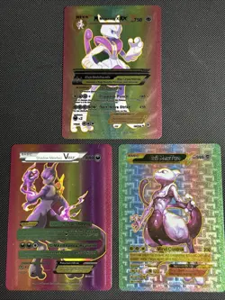 M Mewtwo X Ex Shadowless Evil NM Fan Art RainbowFoil Pokemon TCG Lot Of 3 - Image 1