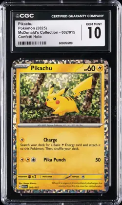 2025 POKEMON MCDONALD'S COLLECTION CONFETTI HOLO #002 PIKACHU CGC 10 GEM MINT - Image 1