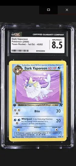 Pokemon Team Rocket Dark Vaporeon 45/82 1st Edition Pokemon TCG CGC 8.5 VINTAGE - Image 2