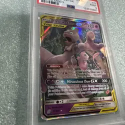 2019 POKEMON SUN & MOON UNIFIED MINDS #71 MEWTWO & MEW GX PSA 9 MINT TAG TEAM - Image 2