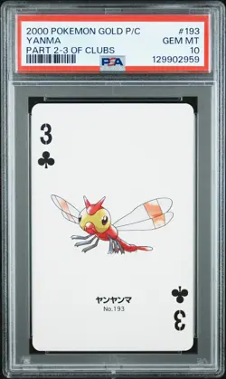 2000 POKEMON GOLD VERSION PART 2 PLAYING CARDS 3 OF CLUBS #193 YANMA PSA 10 - Image 1