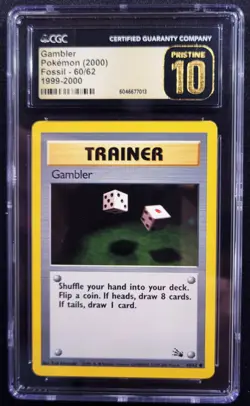 2000 POKEMON FOSSIL ~ GAMBLER TRAINER 60/62 ~ CGC PRISTINE 10 ~POP 22 ~ WOTC ERA - Image 1