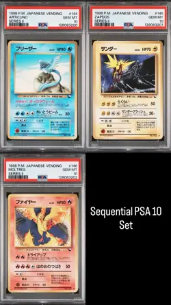 PSA 10 GEM MINT 1998 POKEMON VENDING SERIES 2 SEQUENTIAL ARTICUNO ZAPDOS MOLTRES - Image 1