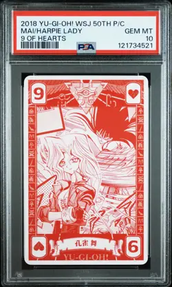 2018 YU-GI-OH! WEEKLY SHONEN JUMP 9 OF HEARTS HARPIE LADY/MAI VALENTINE PSA 10 - Image 1