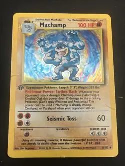 1999 Base Set Vintage Pokemon 2 Card Lot: Holo 1st Edition Machamp & Gyarados - Image 2