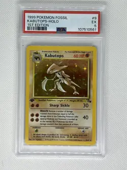 Pokemon TCG Original Fossil Set Kabutops Card 9/62 1st Edition PSA 5 EX - Image 1