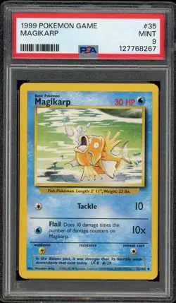1999 Pokemon Game Base Set Unlimited #35 Magikarp PSA 9 MINT - Image 1
