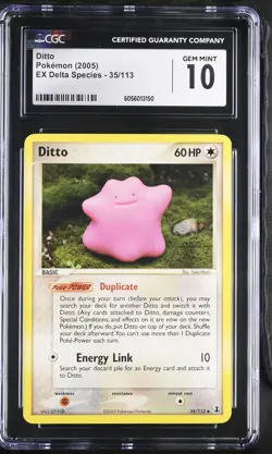 CGC 10 GEM MINT Ditto 2005 EX Delta Species 35/113 Pokemon Card - Image 1