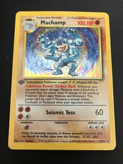1999 Base Set Vintage Pokemon 2 Card Lot: Holo 1st Edition Machamp 8/102 x2 - Image 2