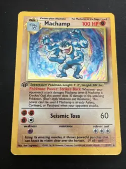 1999 Base Set Vintage Pokemon 2 Card Lot: Holo 1st Edition Machamp 8/102 x2 - Image 4