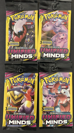 Unified Minds Booster Pack Complete Art Set Pokemon TCG 3 Card Pack (4 Packs) - Image 1