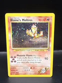 Pokemon TCG Blaine's Moltres Gym Heroes Holo Card 1/132 Unlimited Rare Swirl - Image 1