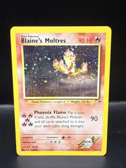 Pokemon TCG Blaine's Moltres Gym Heroes Holo Card 1/132 Unlimited Rare Swirl - Image 2
