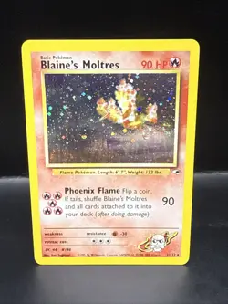 Pokemon TCG Blaine's Moltres Gym Heroes Holo Card 1/132 Unlimited Rare Swirl - Image 4
