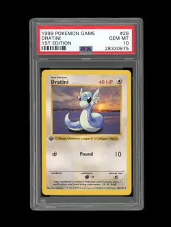 Pokemon PSA 10 GEM MINT Dratini 1st Edition Base Set Shadowless 1999 Card 26/102 - Image 1