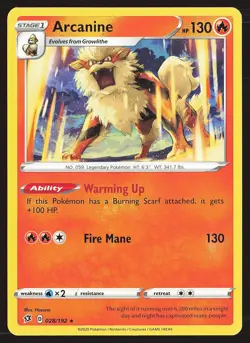 SWSH02: Rebel Clash Arcanine #028/192 Rare Pokemon Card - Image 1