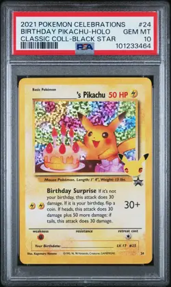 2021 POKEMON CELEBRATIONS CLASSIC COLL #24 BIRTHDAY PIKACHU-HOLO PSA 10 - Image 1