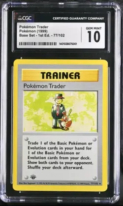 1999 1st Edition Base Set Shadowless Pokemon trader graded gem mint 10 - Image 1