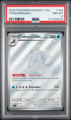 2025 Pokemon Holiday Calendar CRABOMINABLE #149/142 PSA 8 NM-MINT Holo snowflake - Image 1