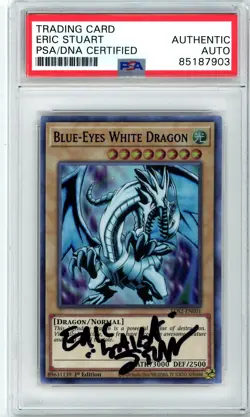 PSA Signed Eric Stuart Yu-Gi-Oh! Blue-Eyes White Dragon LDS2-EN001 1st Edition - Image 1