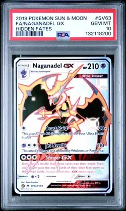 2019 POKEMON SUN & MOON HIDDEN FATES #SV63 FULL ART/NAGANADEL GX PSA 10 - Image 1