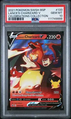 2021 POKEMON SWSH BLACK STAR PROMO CELEBRATIONS COLL LANCE'S CHARIZARD V PSA 10 - Image 1