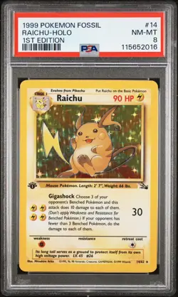 Pokemon 1999 Fossil Raichu Holo 1st Edition 14/62 PSA 8 Near Mint possible 9 - Image 1