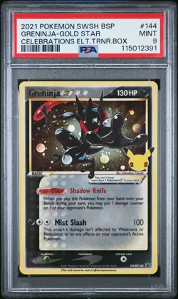 2021 Pokemon Greninja Gold Star Black Star Promo 144 PSA 9 Mint - Image 1