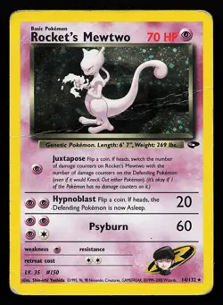 Rocket's Mewtwo 14/132 Holo Rare Gym Challenge Pokemon Card creased - Image 1
