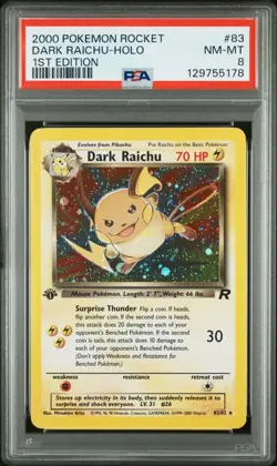 PSA 8 Holo 1st Edition - Dark Raichu - Team Rocket Pokemon Card #83 NM-MT - Image 1