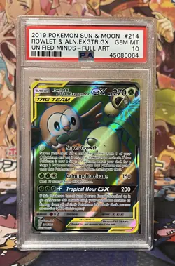 PSA 10 Pokemon Card Rowlet & Alolan Exeggutor GX S&M Team Up 214/236 Full Art - Image 1