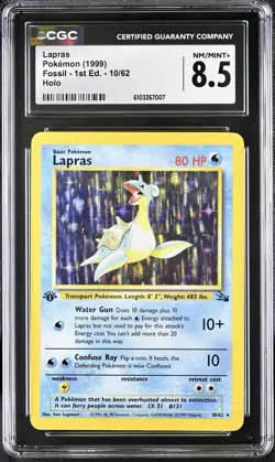 CGC 8.5 Lapras 10/62 Holo 1st Edition Fossil 1999 Pokemon Card psa - Image 1