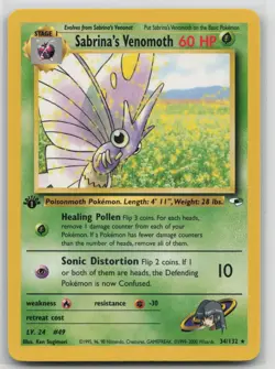 1st Edition Vintage Pokemon Card Sabrina's Venomoth Rare Gym Heroes 034/132 VLP - Image 1