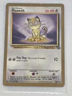 Gold Border Meowth 56/64 Jungle Unlimited Pokemon TCG Card Vintage WOTC Promo MP - Image 1