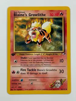 Pokemon Cards Blaine's Growlithe 35/132 1ST EDITION Gym Heroes WOTC Uncommon - Image 1