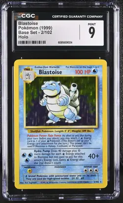 CGC 9 MINT Blastoise 1999 Base Set 2/102 Holo Pokemon Card - Image 1