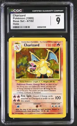 CGC 9 MINT Charizard 1999 Base Set 4/102 Holo Pokemon Card - Image 1