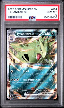 2025 POKEMON PRE EN-PRISMATIC EVOLUTIONS #064 TYRANITAR EX PSA 10 - Image 1